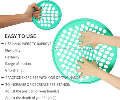 Hand Exercise Webs for Physical Therapy, Hand Grip Strengthener, Finger Exerciser, Portable Size, Latex Free, 7" Diameter