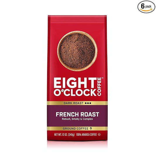 Eight O'Clock Coffee French Roast Ground Coffee, Medium Roast, 12 Ounce (Pack of 6) - Smoky & Complex
