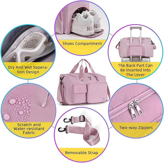 FIORETTO Women's Gym Duffle Bag with Shoes Compartment, 37L Capacity, Ideal for Travel, Gym, Sports, Duffel, Weekender