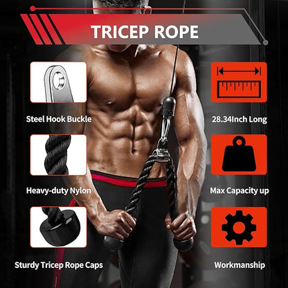 LAT Bar Cable Attachment with Rubber Handgrips, Deluxe Heavy Duty Solid Curl Bar Revolving Hanger Home Gym Cable Attachments