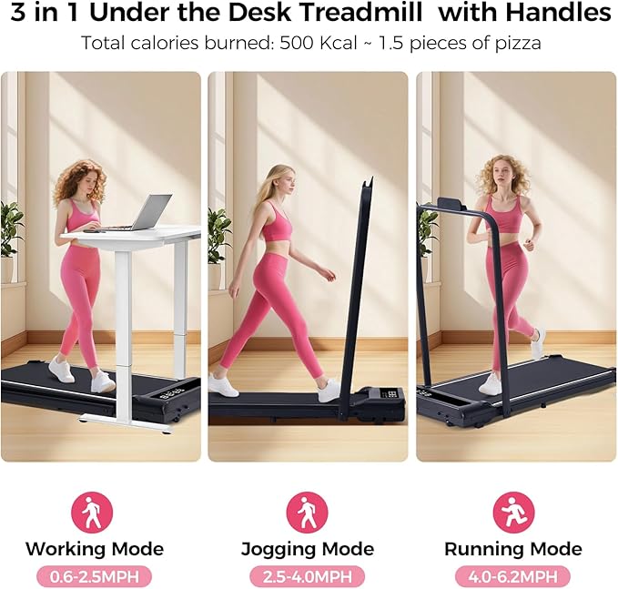 Walking Pad Treadmill with Handle Bar, 3.5HP Compact Electric Walking Pads Treadmills with Handles for Home Apartment Small, 0.6-10MPH Portable Foldable Folding Small Treadmill Home, 400LBS Capacity