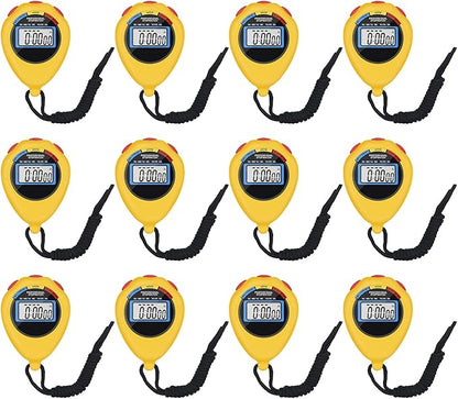 12 Pack Multi-Function Electronic Digital Sport Stopwatch Timer, Large Display with Date Time and Alarm Function,Suitable for Sports Coaches Fitness Coaches and Referees (Yellow)