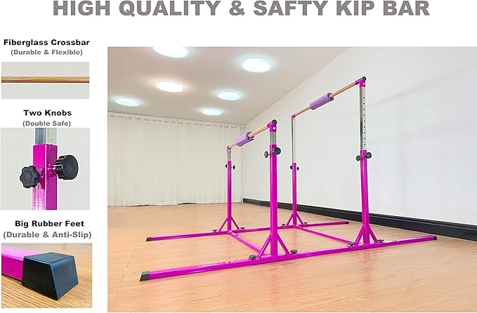 Gymnastics Double Horizontal Bars 3Play Parallel Bars Uneven Bars Gymnastics Training Kip Bar with 304 Stainless Steel Regulating Arms & Fiberglass Rail for Indoor Outdoor Home Club Use