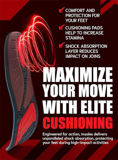Flex Fit Sport Insoles - Medium Arch Support Inserts - Running Insoles for Sneackers - Shoe Inserts for Men and Women (Red, M)