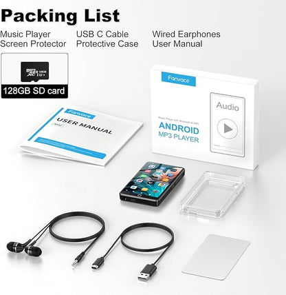 144GB MP3 Player with Bluetooth and WiFi, Android 13 OS MP3 & MP4 Players with 4" Touchscreen and Speaker, Spotify Music Players with Pandora, Audible, Amazon Music, Play Store