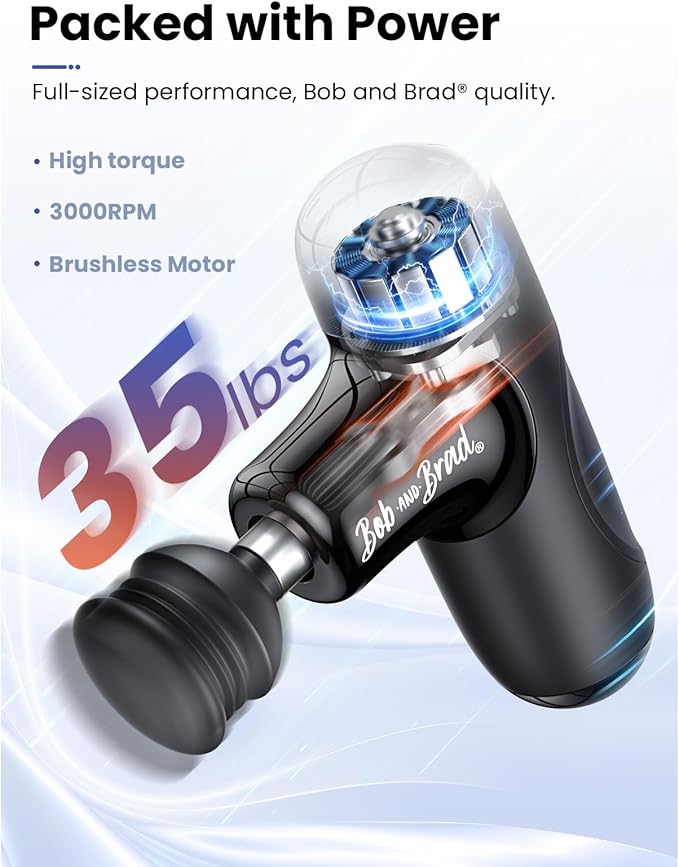 BOB AND BRAD Q2 Mini Massage Gun, Pocket-Sized Deep Tissue Massager Gun, Portable Percussion Muscle Massager Gun, Ultra Small & Quiet Muscle Massage Gun with Carry Case, Home Gym Travel, Black