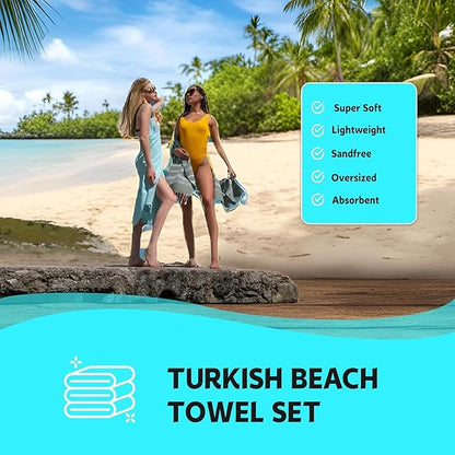 HAVLULAND Turkish Cotton Beach Towels, Bath Towel, Oversized 72"x40", Quick-Dry, Absorbent, Lightweight, Sand-Free, Ideal for Beach, Pool, Yoga, Travel, Camping Pack of 6 Turquoise