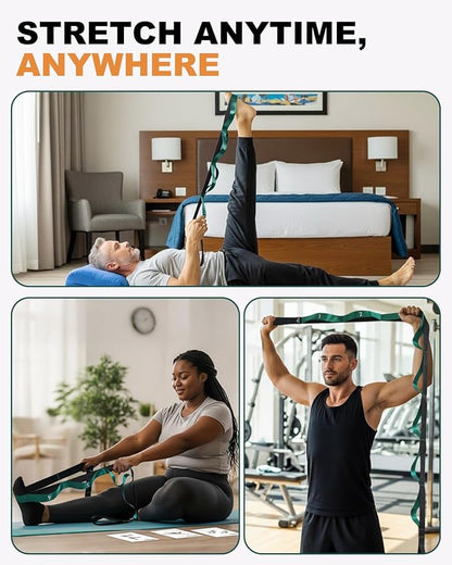 Trideer Stretching Strap for Physical Therapy, Non-Elastic Yoga Straps for Stretching with 10 Loops, Durable Nylon Stretch Bands for Exercise, Pilates, Gymnastics, Leg Stretcher with Guidance and Drawstring Bag