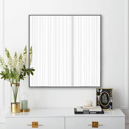 36x36 Inch Black Bathroom Mirror for Wall, Aluminum Frame Rectangle Rectangular Vanity Mirror, Modern Large for Bedroom, Living Room, Horizontal or Vertical