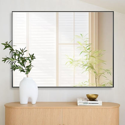 36x48 Inch Black Bathroom Mirror for Wall, Aluminum Frame Rectangle Rectangular Vanity Mirror, Modern Large for Bedroom, Living Room, Horizontal or Vertical