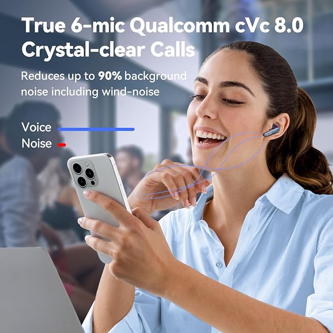 EarFun Air Pro 3 Noise Cancelling Wireless Earbuds, Qualcomm® aptX™ Adaptive Sound, 6 Mics CVC 8.0 ENC, Bluetooth 5.3 Earbuds, Multipoint Connection, 45H Playtime, App Customize EQ, Blue