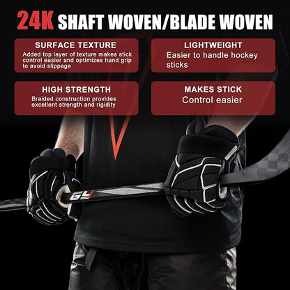 GY Ice Hockey Stick Senior Professional 100% Carbon Fibre Hockey Stick Adult 66"" Length, Shaft Woven UD 24K / Fle 75
