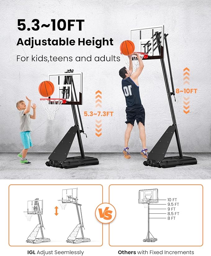 IGL In ground Basketball Hoops Outdoor, 10ft Height Adjustable Basketball Goal In ground with Shatterproof Backboard and Pro-Style Rim