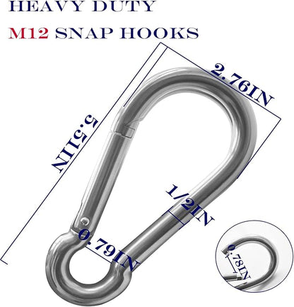 10Pack 5.5 Inch Spring Snap Hooks, Heavy Duty Carabiner Clips for Swing, 12MM 1/2” Quick Chain Link Buckle Clip Keychain Carabiners for Hammock Fitness Gym Boating-1350lbs Capacity