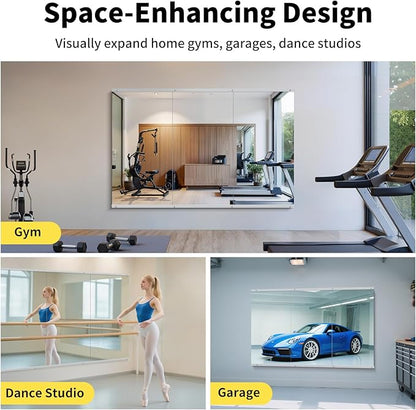 Home Gym Mirror - 55x28 Inch, 3PCS Frameless Tempered Glass Full Body Mirror for Wall Mount - Ideal for Yoga, Workout, Bedroom, Dance Studio (Silver)