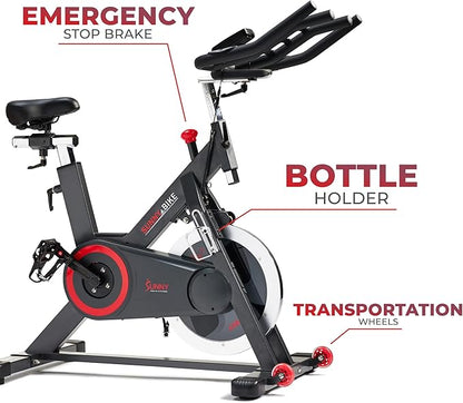 Sunny Health & Fitness Magnetic Exercise Bike, 44LB Flywheel & 300LB Weight Capacity for Intensive Home Workout, Indoor Cardio Training w/4-Way Adjustable Seat, Optional Free SunnyFit App Connection