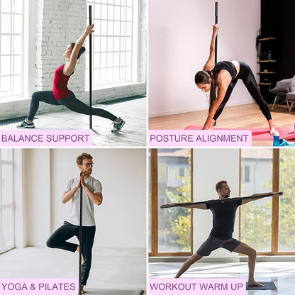 5ft Yoga Stick - Sturdy Steel Adjustable Stretching Stick for Mobility,Flexibility & Balance | Non-Slip Ends & Foam Handles | Exercise Pole for Fitness,Physical Therapy,Posture Correction
