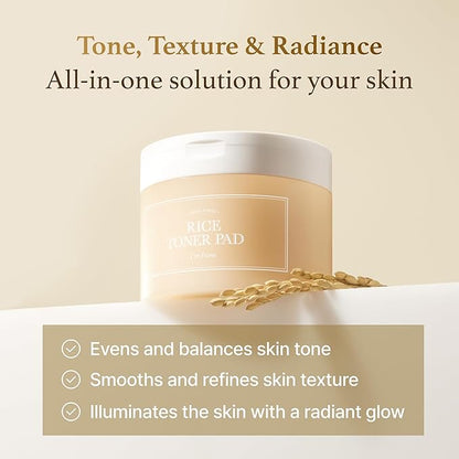 I'm from Rice Toner Pads 140ml, 60 Sheets, Triple-Layered Pads, Rice Extract from Korea, for Dry and Rough Skin