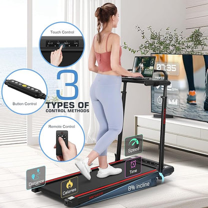 ANCHEER Walking Pad Treadmill with 12% Incline&Adjustable Height, 4 in 1 Under Desk Treadmills with Desk Workstation, Foldable Treadmill for Home 300lb,3 Type Control