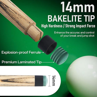 Kmise Break Jump Cue Stick - 21oz 23oz 25oz 28oz Pool Stick for Explosive Breaks and Effortless Jumps, Heavy Hitter Jump&Break Pool Cue with 14mm Pro Breaking Tip, Includes Pool Chalk and Glove