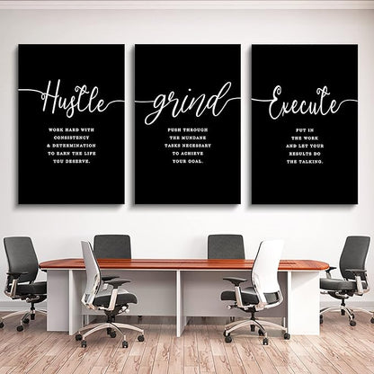 Gift for Boss,Framed Canvas Wall Art Success Quote, Office Wall Art, Black Large Poster, Positive Motivational Set of 3 Prints, Execute Failure Definition, Inspirational Print (F-3pcs,24x36inchx3pcs)