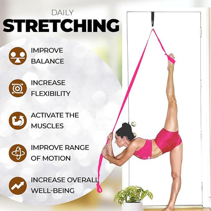 Pilates Stretching Strap with Door Anchor - Flexibility Equipment for Pilates Practitioners - Ideal for Improving Leg Flexibility, Core Stability, and Posture Alignment at Home