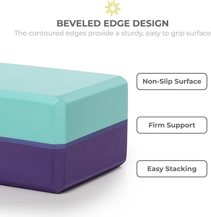 Sunshine Yoga 4" Striped Yoga Block, 10 Pack Bulk EVA Foam Yoga Blocks, Firm and Supportive Yoga Brick, Balance Foam for Stretching, Pilates, and Workout, 4" x 6" x 9"