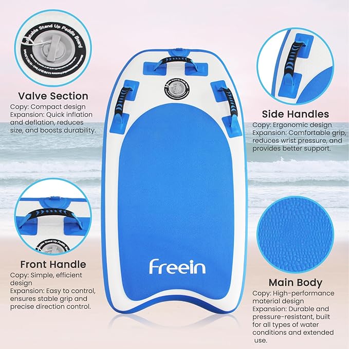Freein Body Board Inflatable, Surfboards BodyBoards for Beach River, Foldable Design for Easy Storage and Transport Anywhere