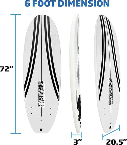 FLOWBOARD Surfboard Softboard Foam - Include (3) Fins 6’ Foot Leash and (2) Wood Stringers Inside Board Availalable in 6' and 7' Short Board and 8' Longboard