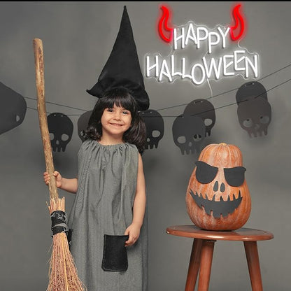 Happy Halloween Neon Sign - Dimmable LED Red Little Corner Light for Wall Decor - USB Powered for Halloween Decoration, Home Spooky Party, Bedroom Decor