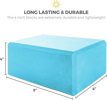 Sunshine Yoga 4" Yoga Block, 10 Pack Bulk EVA Foam Yoga Blocks, Firm and Supportive Yoga Brick, Balance Foam for Stretching, Pilates, and Workout, 4" x 6" x 9"