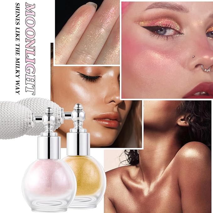 Hair and Body Glitter Spray, Holographic Glitter Highlighter Powder, Face Body Clothes Shiny Glitter, Loose Shimmer Hairspray Festival Rave Prom Accessories (Gold)