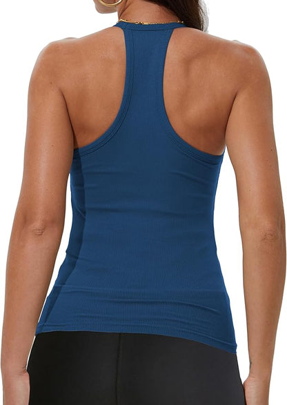 iGENJUN Workout Tops for Women Racerback Basic Tank Summer 2025 Camisole V Neck Slim Fit Ribbed Sleeveless