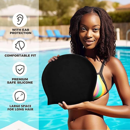 Extra Large Swim Cap - Silicone Cap for Long/Short Hair, Braids & Dreadlocks - Keeps Hair Dry
