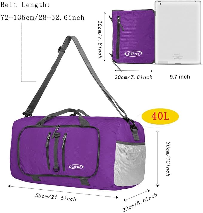 G4Free 40L/65L Foldable Duffel Bag, Water-Repellent Travel Backpack, Lightweight Carry Bag for Overnight Weekender Sports Men Women