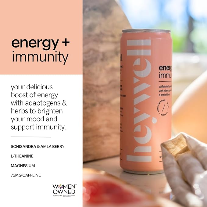 Heywell Sparkling Adaptogenic Water, Energy and Immunity, Grapefruit Flavor, 12 Fluid Ounce (Pack of 12) - Caffeinated, Organic, Non GMO, Vegan, Gluten Free, Dairy Free