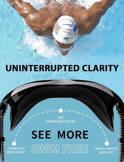 180°Panoramic Swim Goggles Adult, Ultra-Comfort Liquid Silicone Anti-Fog/UV Pool & Outdoor Women Men Youth