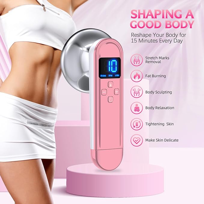 Body Sculpting Machine - Professional Cordless Cellulite Massager - Suitable for Belly, Neck, Leg, Hip, Arm (Pink)