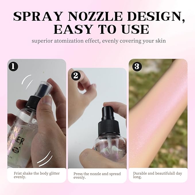 Glitter Spray for Hair and Body, Glitter Body Spray, Quick-Drying Waterproofing Body Shimmer Suitable for Festival Rave，Halloween, Christmas