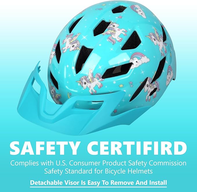 Kids Bike Helmet,Bavilk Kids Boys Girls Bike Helmets with LED Light Detachable Visor Children Youth Teen Multi-Sport for Skating Cycling Scooter Skateboard Adjustable & Lightweight 19.7"-22.4"