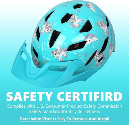 Kids Bike Helmet,Bavilk Kids Boys Girls Bike Helmets with LED Light Detachable Visor Children Youth Teen Multi-Sport for Skating Cycling Scooter Skateboard Adjustable & Lightweight 19.7"-22.4"