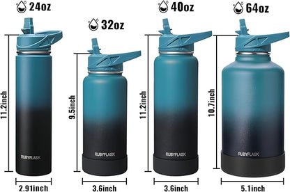 24oz Insulated Water Bottle with Straw, Stainless Steel Metal Vacuum Water Flask, Large Thermal Water bottle with Leakproof 3 Lids for Travel, Camping, Gym Sports Navy