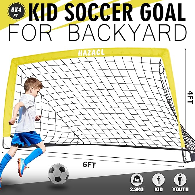 Kids Soccer Goal for Backyard, 6x4 9x5 FT Portable Soccer Nets Pop Up with Ball, Agility Ladder, Cones, Target & Carry Bag for Toddler Youth Outdoor Indoor Training Practice Sports Games Play