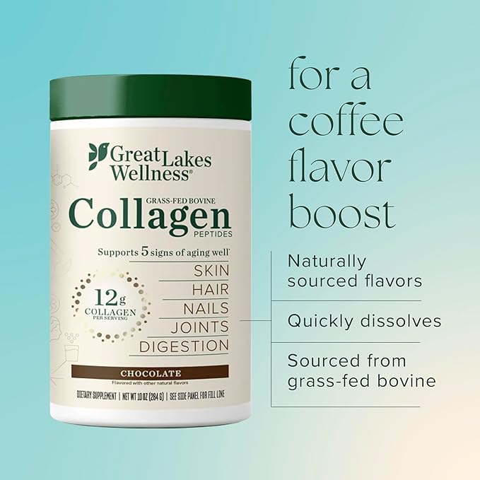 Great Lakes Wellness Collagen Peptides Powder for Skin, Hair, Nails, Joints & Digestion - Variety Flavors - Quick Dissolve Hydrolyzed, Non-GMO, Kosher - 12 Sticks