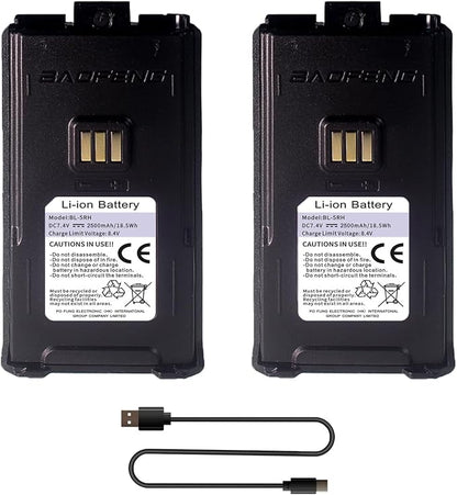 2 Pack BAOFENG UV-5RM Battery 2500mAh Enlarge Capacity UV-5RH Two 7.4V BL-5RH BL-5RH Li-ion GM-5RH Walkie