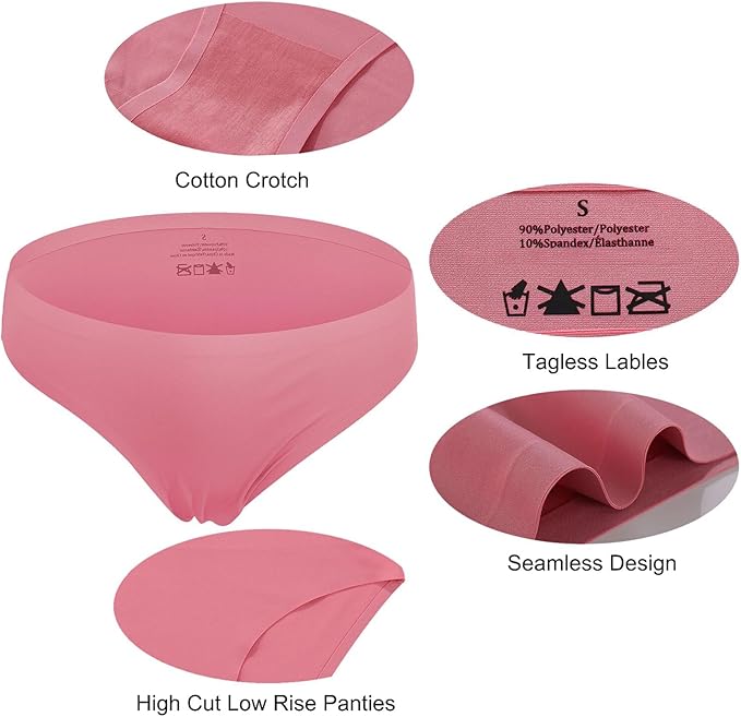 FINETOO 6 Pack Women’s Seamless Hipster Underwear No Show Panties Invisibles Briefs Soft Stretch Bikini Underwears XS-XL