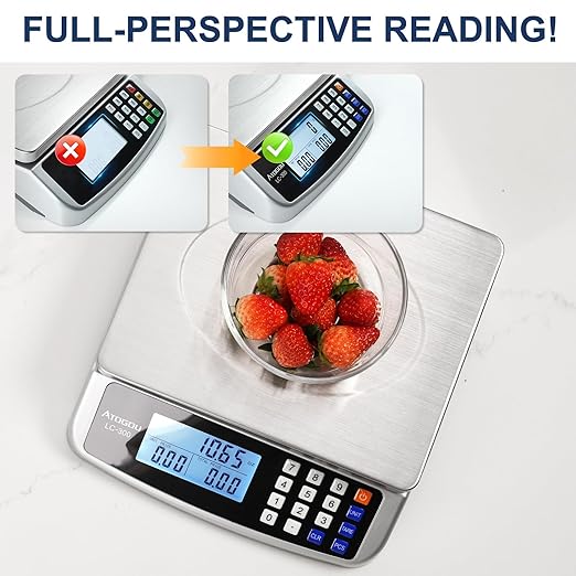 110lb Food Scale, Commercial Kitchen Scale with Price Computing, Plug-in Usable, 0.05oz/1g, 304 Stainless Steel, for Cooking, Vegetables, Farm, Industry, Counting. LC300