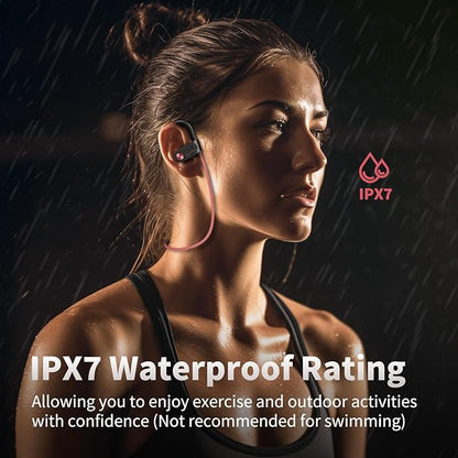 JOYWISE Wireless Bluetooth 5.3 Wireless Headphones with 16Hrs Long Battery, Stereo IPX7 Waterproof in-Ear Earphones, Noise Cancelling Headphones for Running, Black&Pink