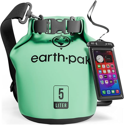 Earth Pak Waterproof Dry Bag - Roll Top Waterproof Backpack Sack Keeps Gear Dry for Kayak with Waterproof Phone Case