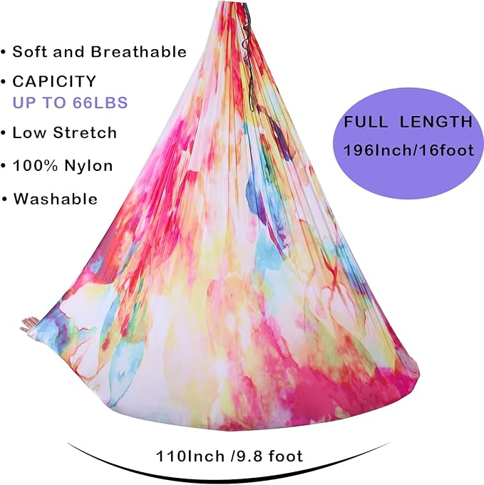 F.Life Aerial Yoga Hammock kit- Yoga Swing Multicolor 5 yards-Flying Yoga Include Daisy Chain,Carabiner and Pose Guide
